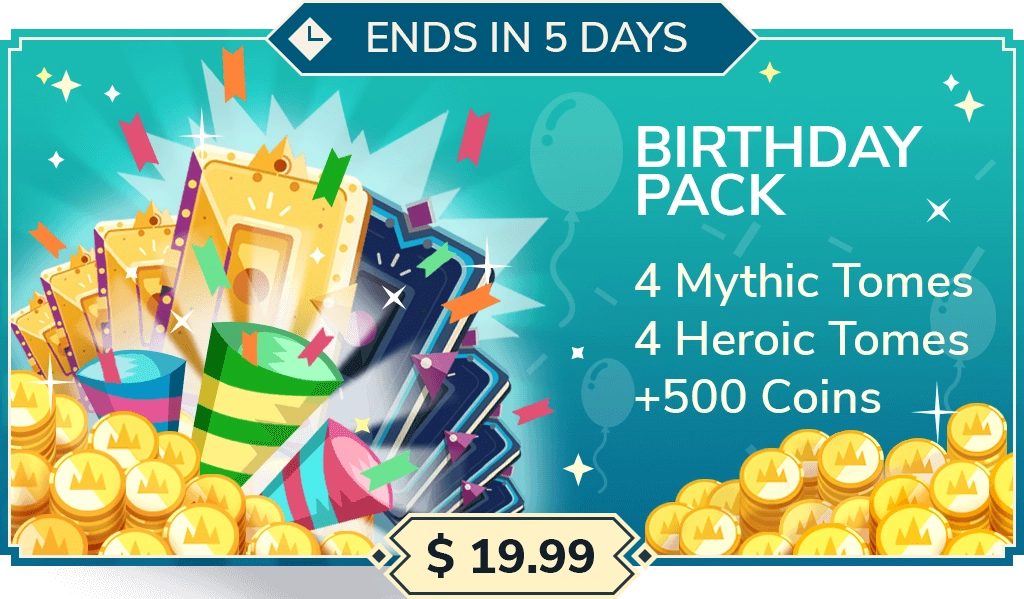 $10.99 promotion: 4 Mythic Tomes + 4 Heroic Tomes + 500 coins