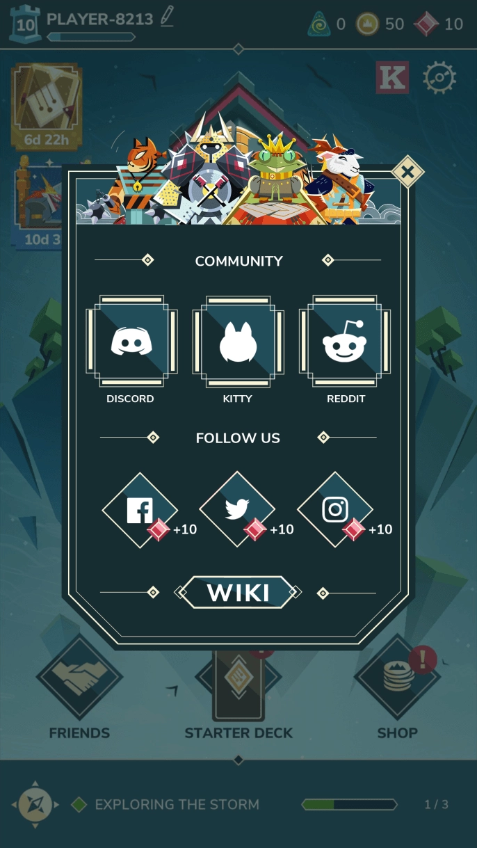 New in-game social panel feature Discord, Reddit, Stormbound-Kitty, the wiki and social networks